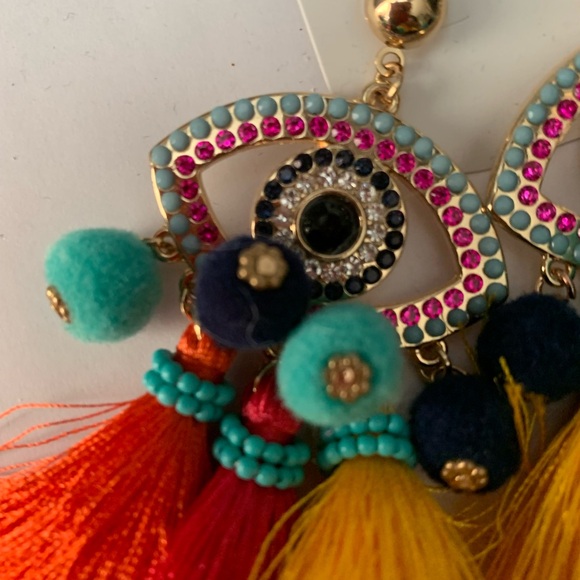 Aldo Multicolour Eye Tassel Statement Earrings Turquoise Red Yellow Pink Black - Picture 5 of 9